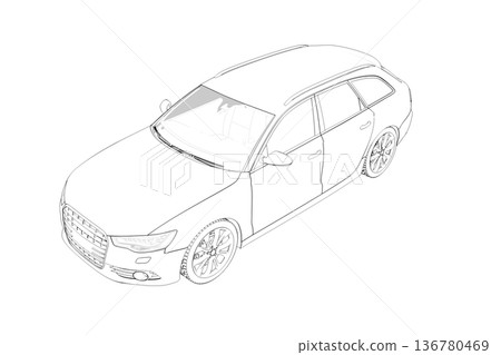 car outline drawing, sketch, contour image 136780469