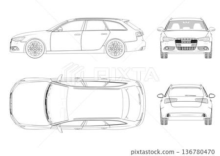 car outline drawing, sketch, contour image 136780470