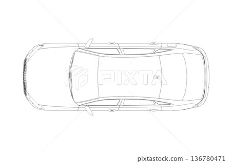 car outline drawing, sketch, contour image 136780471