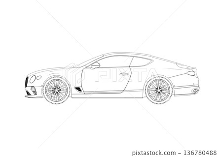 car outline drawing, sketch, contour image 136780488