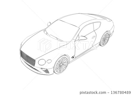car outline drawing, sketch, contour image 136780489