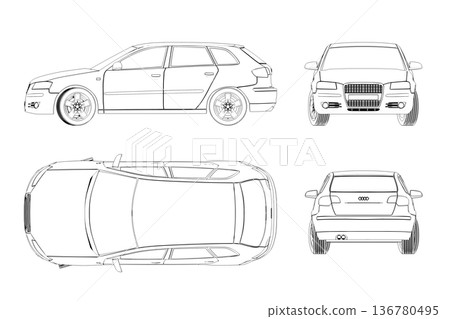 car outline drawing, sketch, contour image car outline drawing, sketch, contour image 136780495