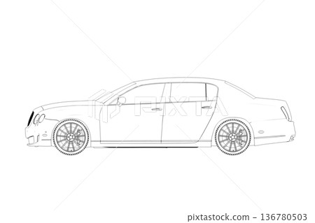 car outline drawing, sketch, contour image 136780503