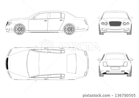 car outline drawing, sketch, contour image 136780505
