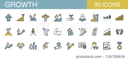 成長、發展和技能提升線條圖示集(彩色) 成長、發展和技能提升線條圖示集(彩色) 136780656