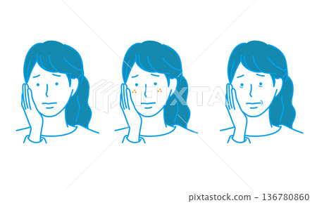 Set of facial illustrations of women who are concerned about rough skin Set of facial illustrations of women who are concerned about rough skin 136780860