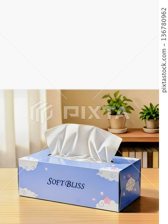 房間桌上放著一盒紙巾的插圖 136780962