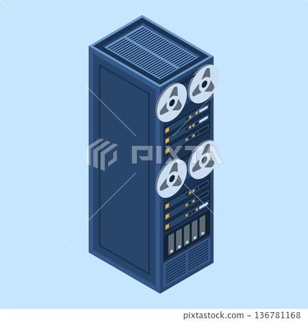 Server rack. Isometric server. Server network equipment. Computer network technology. Isometric technology. Vector illustration 136781168