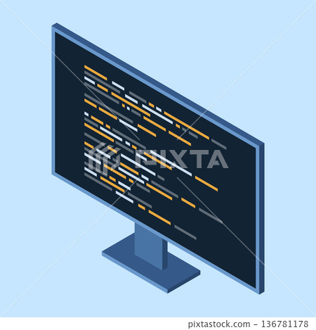 Isometric monitor. Software programming coding concept. Code on computer monitor. Isometric technology. Vector illustration 136781178