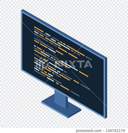 Isometric monitor. Software programming coding concept. Code on computer monitor. Isometric technology. Vector illustration 136781179