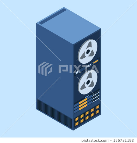 Server rack. Isometric server. Server network equipment. Computer network technology. Isometric technology. Vector illustration Server rack. Isometric server. Server network equipment. Computer network technology. Isometric technology. Vector illustration 136781198