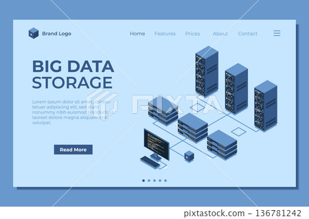 Isometric monitoring big data storage landing page. Data transmission technology. Online hosting technology concept. Isometric technology Isometric monitoring big data storage landing page. Data transmission technology. Online hosting technology concept. Isometric technology 136781242