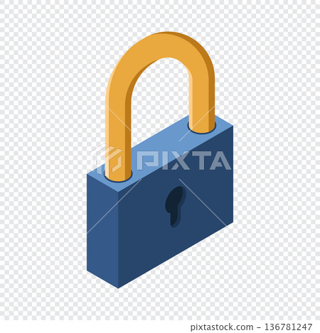 Isometric lock. 3D isometric lock. Data access and data security. Cyber security. Isometric technology 136781247