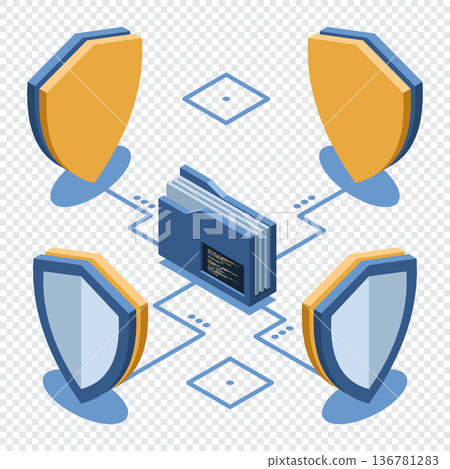 Isometric folder with shield. Data protection. Folder security. Safe documents and folder. Isometric technology Isometric folder with shield. Data protection. Folder security. Safe documents and folder. Isometric technology 136781283
