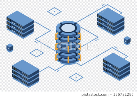 Isometric cloud database. Database with cloud server. Cloud storage. Data transmission technology. Isometric technology Isometric cloud database. Database with cloud server. Cloud storage. Data transmission technology. Isometric technology 136781295