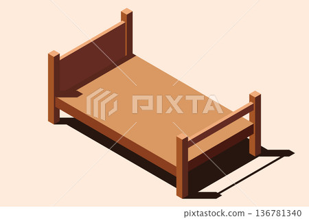 Isometric wooden bed. 3D isometric bed. Wooden bed frame. Isometric bedroom furniture. Isometric furniture Isometric wooden bed. 3D isometric bed. Wooden bed frame. Isometric bedroom furniture. Isometric furniture 136781340