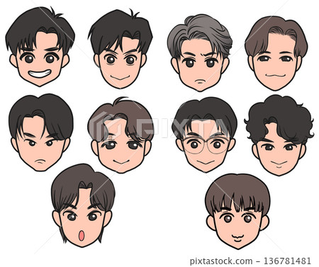 Illustration set of various boys' faces 136781481