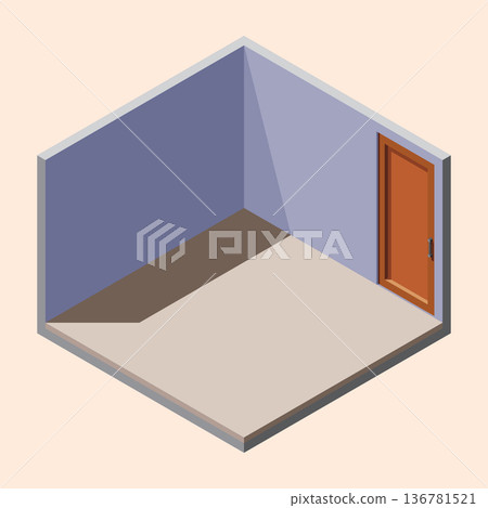 Isometric empty room with door. Isometric home room. Room interior without furniture. Square space. Vector illustration Isometric empty room with door. Isometric home room. Room interior without furniture. Square space. Vector illustration 136781521