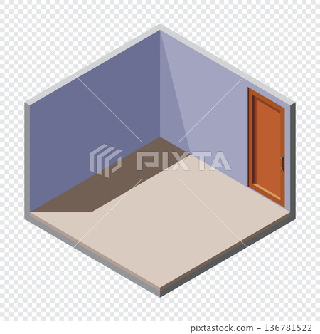 Isometric empty room with door. Isometric home room. Room interior without furniture. Square space. Vector illustration Isometric empty room with door. Isometric home room. Room interior without furniture. Square space. Vector illustration 136781522