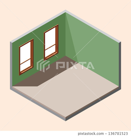 Isometric empty room with window. Isometric home room. Room interior without furniture. Square space. Vector illustration 136781523