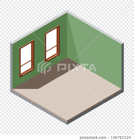 Isometric empty room with window. Isometric home room. Room interior without furniture. Square space. Vector illustration Isometric empty room with window. Isometric home room. Room interior without furniture. Square space. Vector illustration 136781524