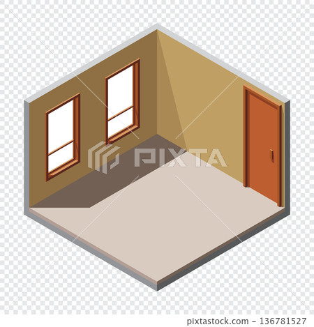 Isometric empty room with door and window. Isometric home room. Room interior without furniture. Square space. Vector illustration Isometric empty room with door and window. Isometric home room. Room interior without furniture. Square space. Vector illustration 136781527