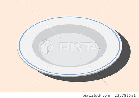 Isometric plate. Empty plate. Isometric cutlery. Isometric tableware. Vector illustration 136781551