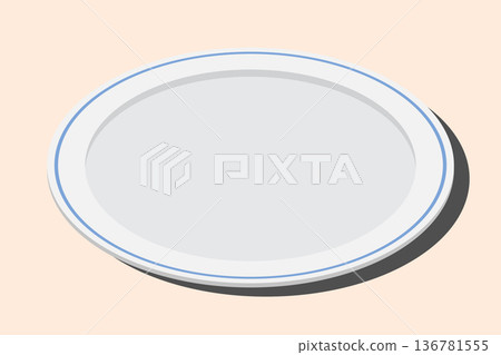 Isometric plate. Empty plate. Isometric cutlery. Isometric tableware. Vector illustration Isometric plate. Empty plate. Isometric cutlery. Isometric tableware. Vector illustration 136781555