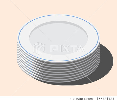 Isometric plates. Empty plates. Isometric cutlery. Isometric tableware. Vector illustration 136781583