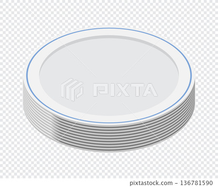 Isometric plates. Empty plates. Isometric cutlery. Isometric tableware. Vector illustration Isometric plates. Empty plates. Isometric cutlery. Isometric tableware. Vector illustration 136781590