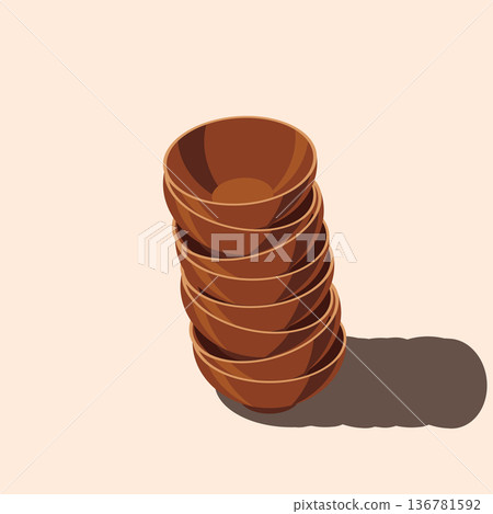 Isometric bowls. Empty bowls. Isometric cutlery. Isometric tableware. Vector illustration 136781592