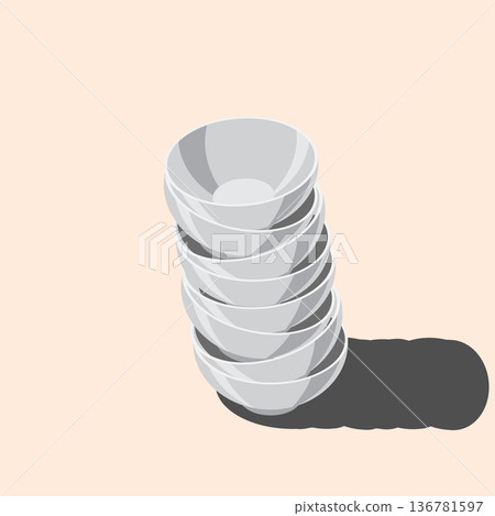 Isometric bowls. Empty bowls. Isometric cutlery. Isometric tableware. Vector illustration 136781597