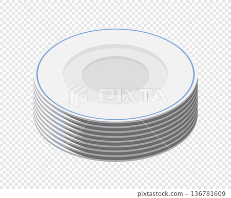 Isometric plates. Empty plates. Isometric cutlery. Isometric tableware. Vector illustration Isometric plates. Empty plates. Isometric cutlery. Isometric tableware. Vector illustration 136781609