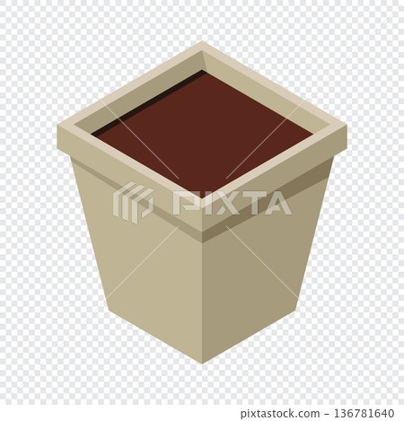 Isometric plant pot. Empty flower pot. Plant pot with soil. Isometric clay pot. Vector illustration Isometric plant pot. Empty flower pot. Plant pot with soil. Isometric clay pot. Vector illustration 136781640