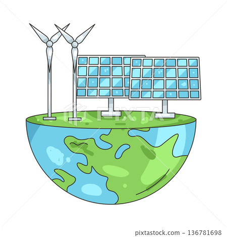 Illustration of Solar panels and wind turbines Illustration of Solar panels and wind turbines 136781698