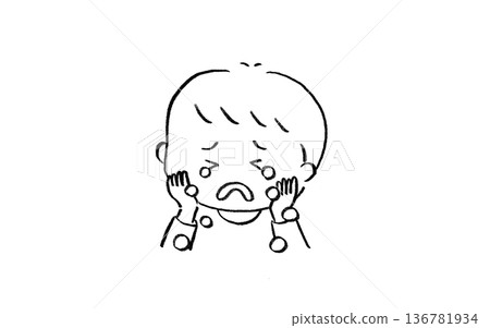 A crying boy with tears streaming down his face 136781934