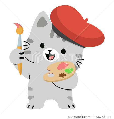 Cute Cat Artist with Paintbrush and Palette Cute Cat Artist with Paintbrush and Palette 136781999
