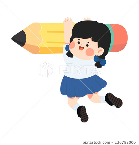 Girl Holding Large Pencil Illustration Girl Holding Large Pencil Illustration 136782000