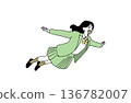 女學生在空中飛翔的插圖。躍向未來，擁抱自由。手繪向量素材。 136782007