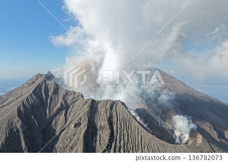 High-altitude drone photography of Sakurajima crater 136782073