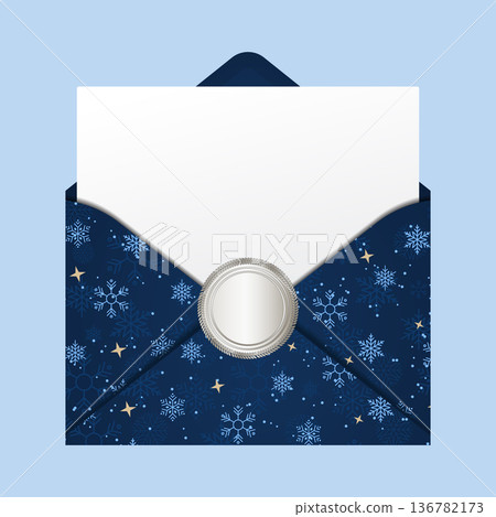 Winter greeting card. Winter greeting card envelope with snowflakes. Open envelope. Winter holidays concept. Vector illustration Winter greeting card. Winter greeting card envelope with snowflakes. Open envelope. Winter holidays concept. Vector illustration 136782173