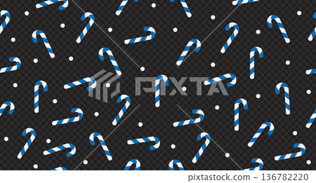 Candy cane seamless pattern. Blue and white striped candy canes pattern. Season greetings wallpaper. New year background 136782220