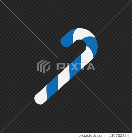 Candy cane with blue and white striped. Winter greeting card. Design element for greeting card. Vector illustration 136782224