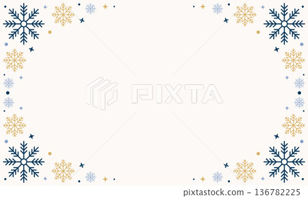 Snowflakes seamless border. Snowflakes seamless pattern. Snow border frame. Template for winter design. Vector illustration 136782225