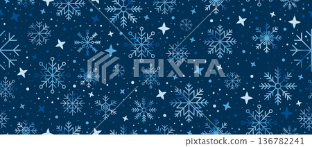 Snowflakes seamless pattern. Falling snowflakes. Winter holidays theme. Seamless background with snowflakes. Snowfall. Vector illustration 136782241