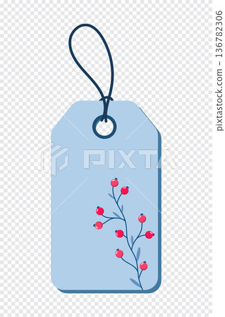 Gift winter tag. Gift tag with plant and floral. Sale promotion and gift card. Vector illustration 136782306