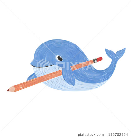 A whale holding a pencil is cheering on students taking exams A whale holding a pencil is cheering on students taking exams 136782334