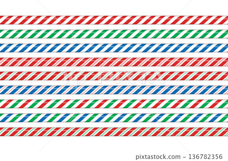 Candy cane line with red, blue, and green striped. Seamless line with striped candy pattern. Candy lines. Vector illustration Candy cane line with red, blue, and green striped. Seamless line with striped candy pattern. Candy lines. Vector illustration 136782356