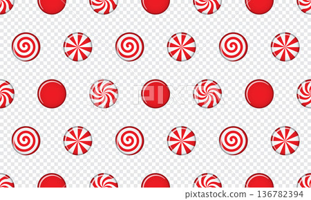 Striped sugar candy. Peppermint swirl candies seamless pattern. Illustration for new years day, sweet-stuff, winter holiday, dessert, new years event Striped sugar candy. Peppermint swirl candies seamless pattern. Illustration for new years day, sweet-stuff, winter holiday, dessert, new years event 136782394