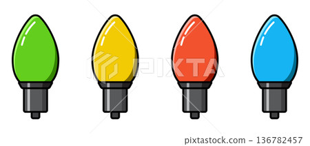 Modern bulbs. Colorful light bulbs. Colorful lights for decoration. Holiday ornaments set. Vector illustration 136782457